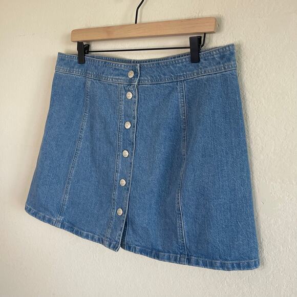 Madewell Stretch Denim A-Line Mini Skirt Snap Button Front - Size 14 - Picture 2 of 6